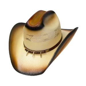 Chapeau de cowboy western en paille texturée noire, respirant, pour l'été, avec bande en cuir marron contrastée - Product Image 5
