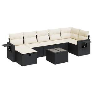 Conjunto de Sofá de Jardín de Ratán PE Negro con Acero con Recubrimiento en Polvo y Vidrio Templado, Muebles de Exterior Duraderos - Product Image 2