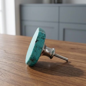 Bouton de meuble en agate turquoise, forme ovale, design moderne, écologique, antirouille, pour tiroirs de cuisine - Product Image 1