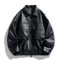 Blouson Bomber Homme en Cuir PU Fin et Décontracté Automne 2026 avec Logo Avant et Fermeture Éclair