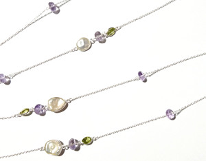 Natural Amethyst Peridot Beaded Snake Chain <b>Necklace</b> 925 <b>Sterling</b> <b>Silver</b> <b>Silver</b> Plated Handmade Jewelry Gift Her - Product Image 2