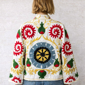 Blouson bomber 100% coton brodé, respirant, motif floral, bouton unique, printemps, hiver, automne - Product Image 2