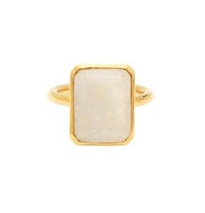 <b>Gold</b> Plated Moonstone <b>Ring</b> - Brass Collet <b>Set</b> Stones Wholesale <b>Ring</b> for Women - Product Image 1