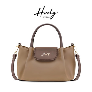 Bolso de Hombro de Piel Sintética para Mujer Hody, Dos Tonos Beige y Marrón, con Asa Superior y Correa Cruzada, 24.5x9.5x14cm, Longitud de Correa 103cm - Product Image 1