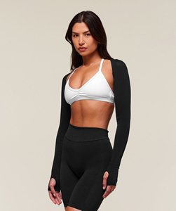 Haut court tricoté extensible pour femme, coupe ajustée, manches longues, ouvert sur le devant, en polyester et élasthanne, idéal pour superposer – Vente en gros - Product Image 3