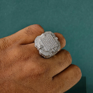 <b>Mens</b> Engagement <b>Ring</b> Cluster Design Round Brilliant Cut Moissanite Diamond 925 Sterling <b>Silver</b> Hip Hop Style Iced Out Pinky <b>Ring</b> - Product Image 5