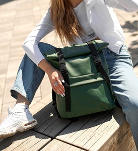 Security Focused <b>Leather</b> Roll Top <b>Backpack</b> Lockable Buckle Rucksack For Commuters Safe Travel Daypack LRTB-0190 - Product Image 2