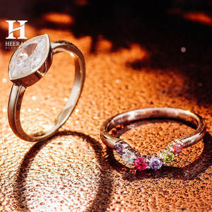 Custom 14K <b>Gold</b> Marquise Cut Moissanite Engagement <b>Ring</b> <b>Set</b> with Multi-Color Gemstone Curved Wedding Band for Women - Product Image 5