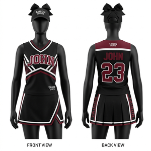 Maillot de cheerleading en poly-spandex 280 GSM rouge et blanc avec panneaux plissés et logo personnalisé brodé - Product Image 2