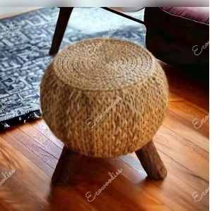 Elegant Bamboo Farmhouse Antique Round Ottoman with Bone Inlay Console Sofa Foot <b>Stool</b> Legs for Living Bedroom Apartments - Product Image 4