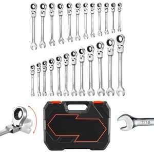 Set di chiavi a cricchetto con testa flessibile da 24 pezzi, 72 denti, in acciaio CRV, con anello a bussola da 17 mm, chiavi combinate metriche/SAE da 12 mm - Product Image 1