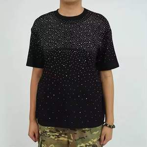 T-shirts à manches courtes en jersey délavé avec logo personnalisé pour hommes, impression en relief, style vintage, strass et tissu 100% coton - Product Image 2