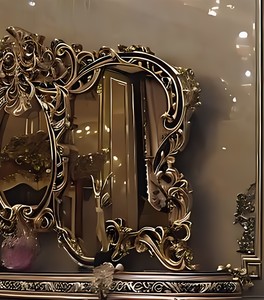 Royal Luxury Solid Teak Wood <b>Console</b> <b>Table</b> Triple Wall Mirror Set <b>Gold</b> Carved Sideboard Cabinet Living Room Buffet Furniture - Product Image 3