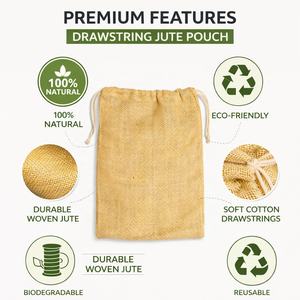 Sac en jute naturel biodégradable avec cordon de serrage, écologique, réutilisable, sac de rangement en toile de jute pour l'emballage des produits alimentaires, vente au détail et en gros - Product Image 4