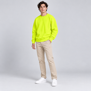 <b>Men's</b> <b>Neon</b> Yellow Crew Neck Sweatshirt Casual Plain Dyed Pullover Long Sleeve Unlined Knitted <b>Top</b> - Product Image 4