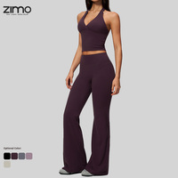 Ensemble 2 pièces OEM/ODM écologique en Spandex/Nylon, col halter, dos nu, short taille haute, pour Yoga et Pilates, grande taille, respirant
