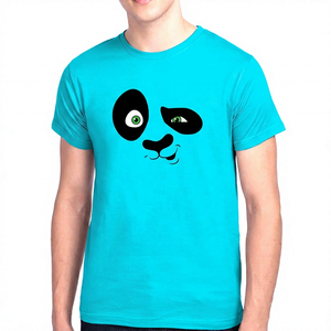 Men's Gray Cartoon <b>Panda</b> Face Printed Short Sleeve <b>T</b>-<b>Shirt</b> O-Neck Casual Regular Fit 100% Cotton Jersey Fabric - Product Image 2