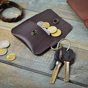 Leather <b>Mini</b> Coin Holder <b>Pouch</b> Snap Closure Compact Change Holder Unisex Minimalist Style with Metal Ring - Product Image 5