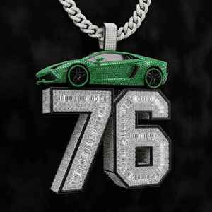 Colgante de cristal con diamantes de imitación tematizados, amuleto para coche con el número 76, estilo hip-hop para hombre, chapado en plata, regalo - Product Image 3