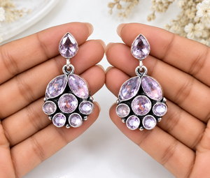 Boucles d'oreilles pendantes en argent plaqué antique avec améthyste, style bohème, design pour amoureux, bijoux de fête, vente en gros - Product Image 2