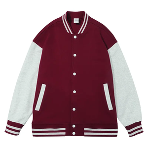 Men's Navy And <b>White</b> Varsity <b>Jacket</b> With Button Closure Casual Style Regular Fit Autumn Wear Fleece Material - Product Image 2