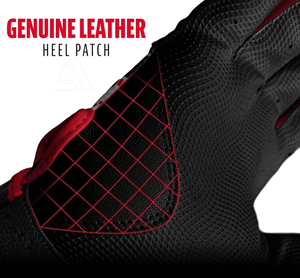 Gants de frappeur de baseball noirs et rouges, 100 % cuir véritable, doigts entièrement couverts, confortables, durables, adhérence professionnelle, antidérapants, fermeture auto-agrippante - Product Image 2