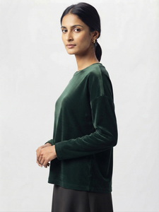 T-shirt en velours à manches longues pour femme OEM ODM, col rond uni, doux et chaud, décontracté, pour l'automne et l'hiver, coupe ample, tee-shirt pour femme - Product Image 4