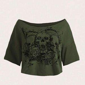 Custom Women Skull Graphic Crop T Shirt Oversized Gothic Vintage Casual Streetwear Summer Tee OEM ODM Wholesale <b>Top</b> Fit - Product Image 2