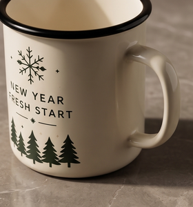 New Beginning Season Metal Camp Cup Custom Logo Printing Heavy Duty <b>Iron</b> Enamel Mug Featuring Snowflake and Pine Trees Artwork - Product Image 5