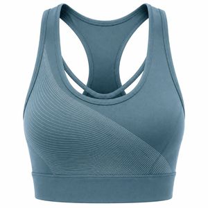 Women's Navy <b>Blue</b> Racerback Sports <b>Bra</b> High Support Breathable Lightweight Seamless Simple Front Logo Yoga Wear - Product Image 3