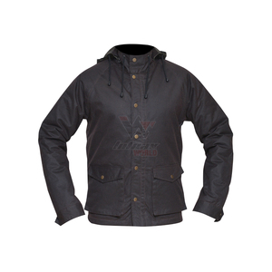 Vestes de chasse marron foncé en coton ciré à capuche coupe-vent pour activités de plein air, randonnée, tenue de terrain, vestes résistantes à l'eau personnalisables OEM - Product Image 1
