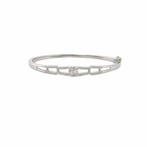 925 Sterling <b>Silver</b> Geometric Diamond Link <b>Bangle</b> <b>Silver</b> Plated Finish Minimalist Designer <b>Bracelet</b> Elegant Fine Jewelry - Product Image 1