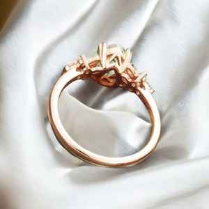 Vintage Moss Agate Ring Unique Engagement Ring Cluster Moissanite Wedding Bridal Promise Pear Cut Ring - Product Image 2