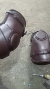 Golden Wave Brown Leather Knee Guards Adjustable Protective Riding Pads <b>Equestrian</b> Training Gear Polo Play 60x80x90cm GW-GKN-01 - Product Image 5