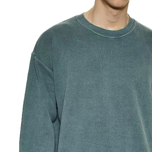 Sweat-shirt à col rond surdimensionné pour homme, couleur unie, coton lavé, polaire, séchage rapide, 300g, décontracté, automne, manches longues, coupe classique - Product Image 2