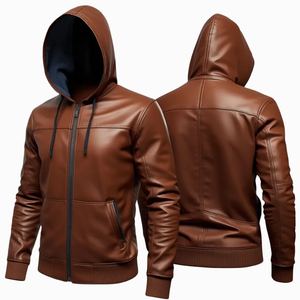 Sudadera con capucha de cuero para hombre, talla grande, para uso en exteriores, impermeable, diseño moderno, alta calidad - Product Image 2