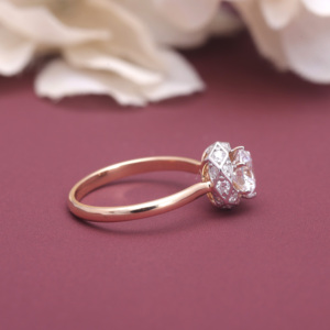 Bague de fiançailles vintage en diamant cultivé en laboratoire certifié IGI, halo hexagonal, argent sterling 925 massif, diamant taille ronde - Product Image 5
