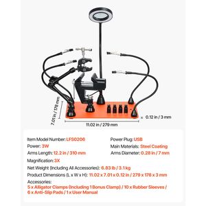 Stazione di saldatura magnetica a 4 bracci con terza mano, lampada d'ingrandimento a LED 3X, 4 supporti PCB, rotazione a 360 gradi - Prodotto caldo - Product Image 4