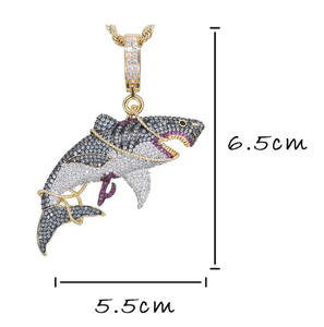 Collier pendentif requin plaqué or 18 carats en laiton avec micro-incrustation de zircon, breloque animale, bijou hip-hop, cadeau - Product Image 3