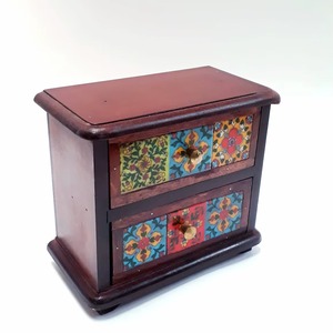 Hand Painted Wooden <b>Storage</b> <b>Box</b> with 2 <b>Drawers</b> Mediterranean Design Solid Wood Craftsmanship Bedroom Decor - Product Image 1