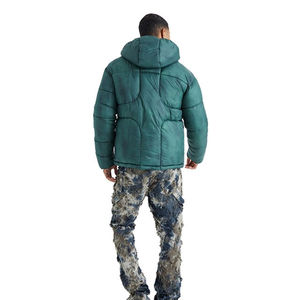 Veste matelassée à capuche pour homme, coupe-vent, manteau d'hiver, style décontracté, coupe régulière, fermeture éclair, rembourrage épais en polyester, couleur unie - Product Image 2