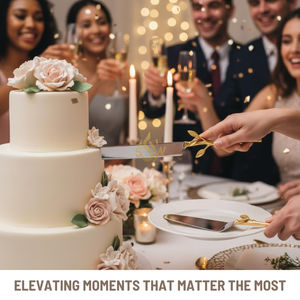 Juego de Cuchillos para Servir Pastel, Hechos a Mano, con Mango Dorado, Ecológicos, Color y Logotipo Personalizables, Metal de Primera Calidad para Restaurante - Product Image 4