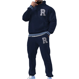 Unisex Customized Winter Hooded <b>Set</b> 3D chenille <b>Embroidery</b> Pullover Hoodie and Sweatpants Two Piece Hooded Sweatshirt Wholesale - Product Image 1