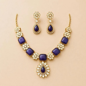 Amethyst <b>Necklace</b> Jewelry Gold Plated Indian Bridal Wedding Jewelry Kundan Statement <b>Necklace</b> Traditional Ethnic <b>Necklace</b> - Product Image 1