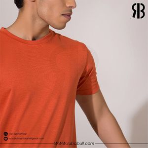 Camiseta de manga corta con cuello redondo para hombre, color naranja, tela de alta calidad, corte regular, estilo casual, color sólido, estilo tejido de algodón. - Product Image 6
