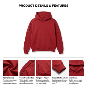 Vente en gros de sweats à capuche pour hommes en molleton de coton, coupe décontractée, manches longues, poche avant, épaules tombantes, tissu doux, mode, vente en gros B2B USA - Product Image 5