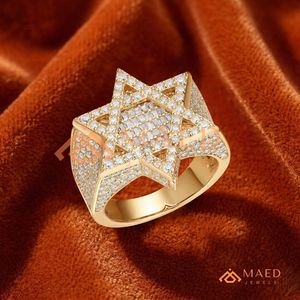 Mens Gold Tone Moissanite Star <b>Ring</b> Luxury Hip Hop <b>Statement</b> <b>Ring</b> Fashion Jewelry for Men - Product Image 6