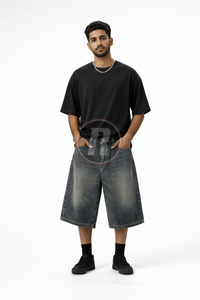 Pantalones Cortos Vaqueros de Hombre de Moda, 100% Algodón Lavado, Estilo Hip Hop, Ajuste Holgado, Casual, Streetwear, Color Liso, Transpirables, Ecológicos - Product Image 3
