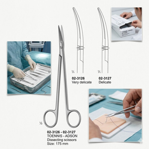 Tijeras de Disección Toennis-Adson de Alta Calidad, 175 mm, Acero Inoxidable, Tijeras Quirúrgicas con Puntas Curvas para Cirugía Plástica - Product Image 4