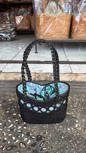 Women's Handmade Bohemian <b>Straw</b> Tote Bag From Bali with Embroidery Panelled Design Open Top Daily Use - Product Image 4